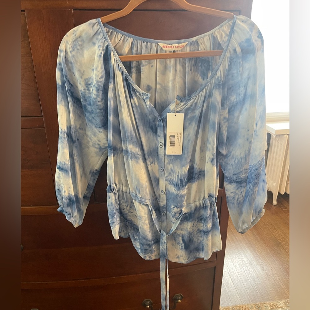 NWT Rebecca Taylor Sky Blue Tie-Dye silk  Blouse size 4